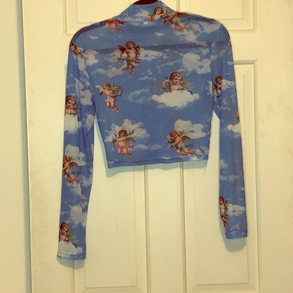 Angel print mesh crop top